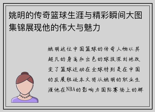姚明的传奇篮球生涯与精彩瞬间大图集锦展现他的伟大与魅力